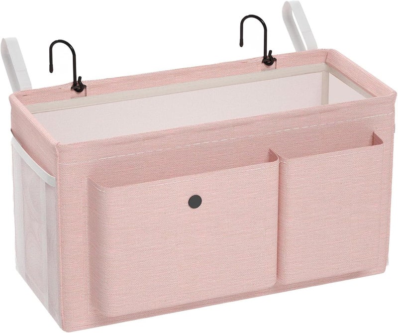 Edudif Bedside Caddy Bedside Organizer with Fixed Straps & Water Bottle Holder, Bunk Bed Caddy ideal for Home, Dorm, Hospital, Crib, Versatile Bedside Storage Solution (Pink) - Image 1